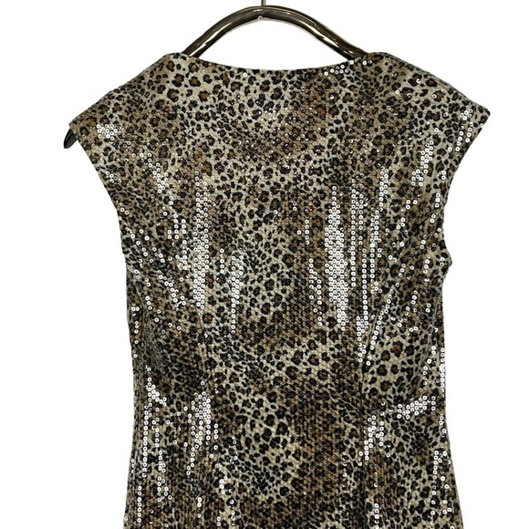 SUE WONG NOCTURNE SEQUIN LEOPARD CAP SLEEVE SCOOP NECK RETRO COCKTAIL DRESS - Picture 8 of 15